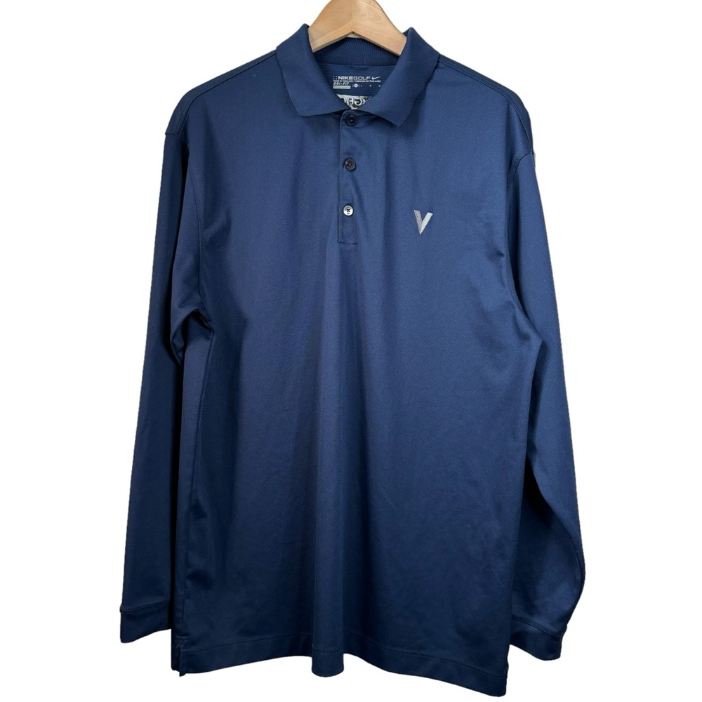 Nike Golf Long Sleeve Polo Shirt Size Large Navy Blue Dri-Fit Vikingfjord Vodka